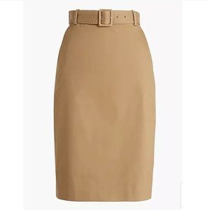 J.CREW NWT Sateen Belted Pencil Skirt Camel Tan